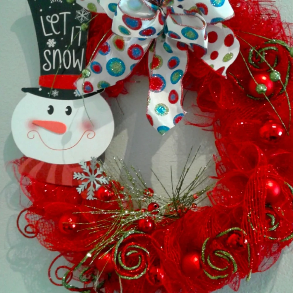 Wintertime  Wreath Snowman Hand Crafted Whimsical Custom Handmade Final Sale